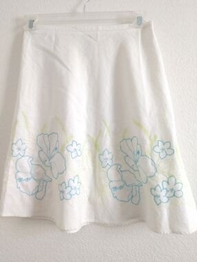 Sweet Embroidered Summer Skirt Linen Blend Cottagecore Picnic Feminine Romantic